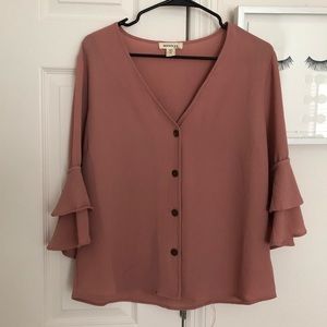 Pink Ruffle Sleeve Blouse